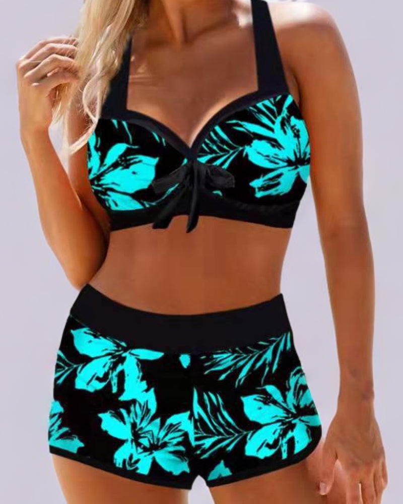 Sherrie - Costume Intero a Vita Alta con Stampa Floreale