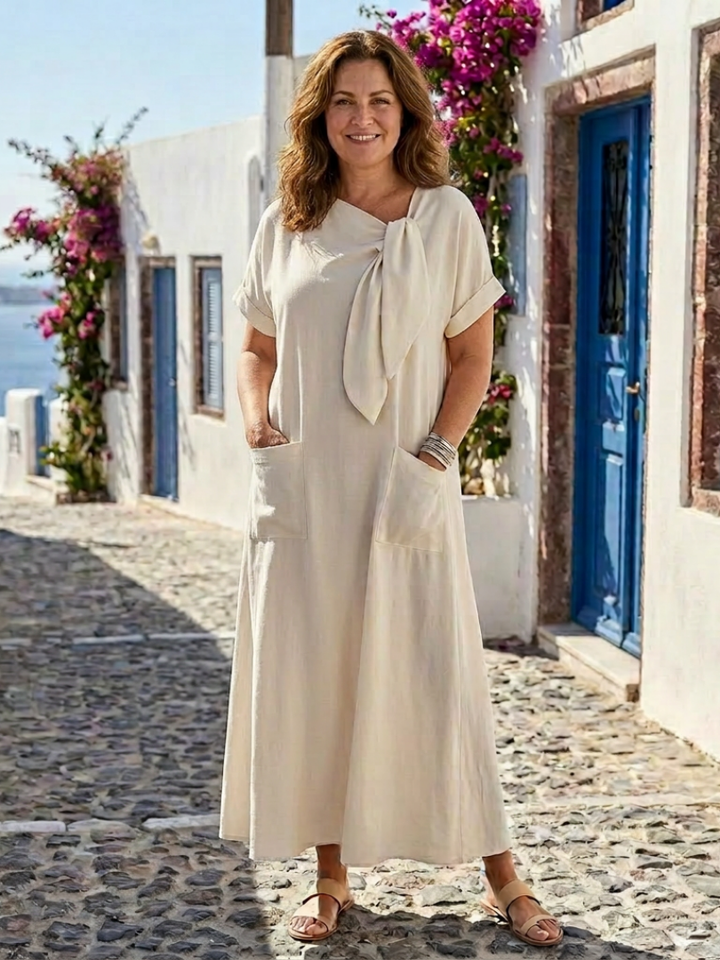 Elowyn | Abito Lungo con Tasche, Scollo Rotondo e Maniche Corte