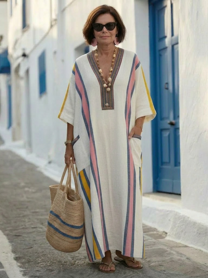 Noemi | Abito Lungo con Tasche, Scollo a V e Mezza Manica