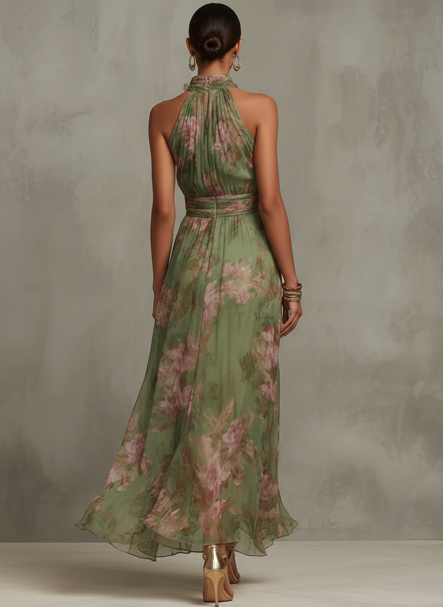 Serena | Abito Lungo Floreale con Collo Halter