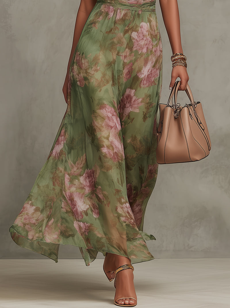 Serena | Abito Lungo Floreale con Collo Halter
