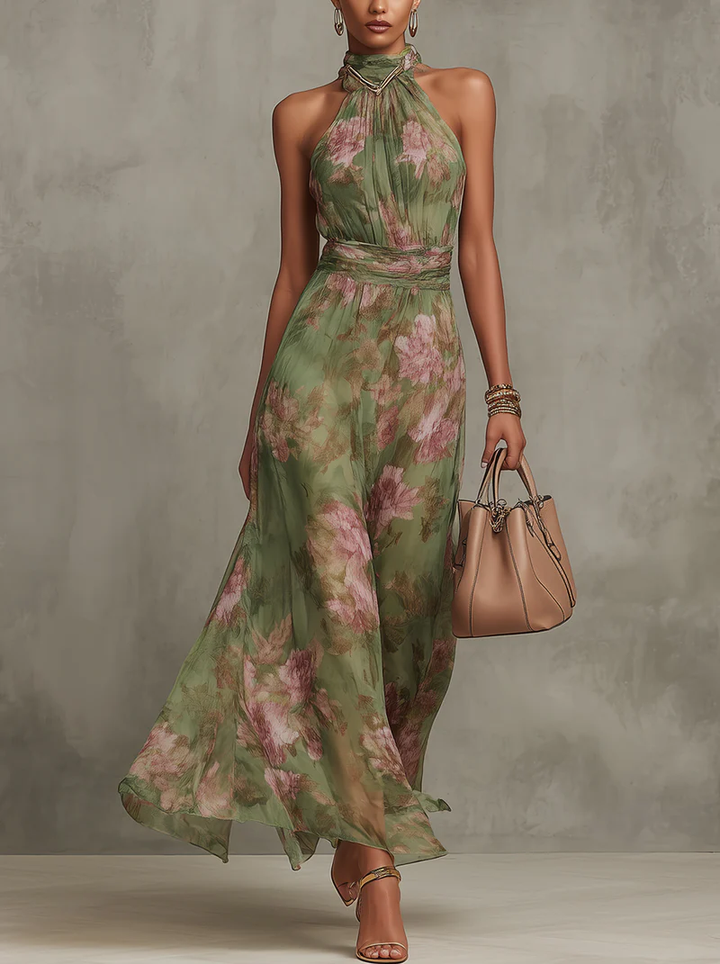 Serena | Abito Lungo Floreale con Collo Halter