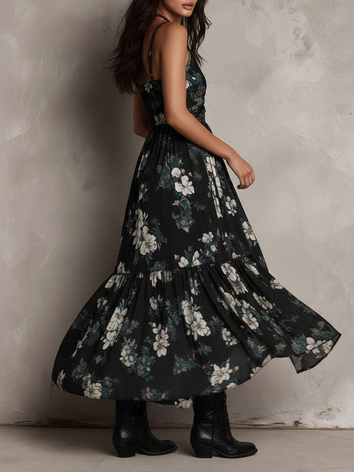Avelinne - Abito Boho Floreale Nero