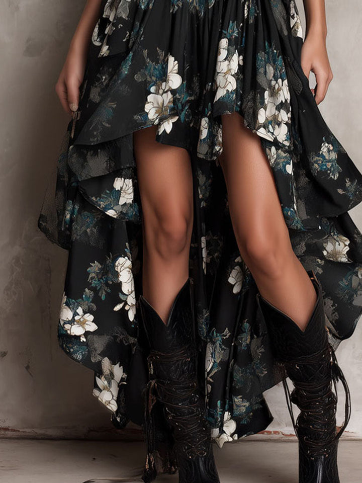 Avelinne - Abito Boho Floreale Nero