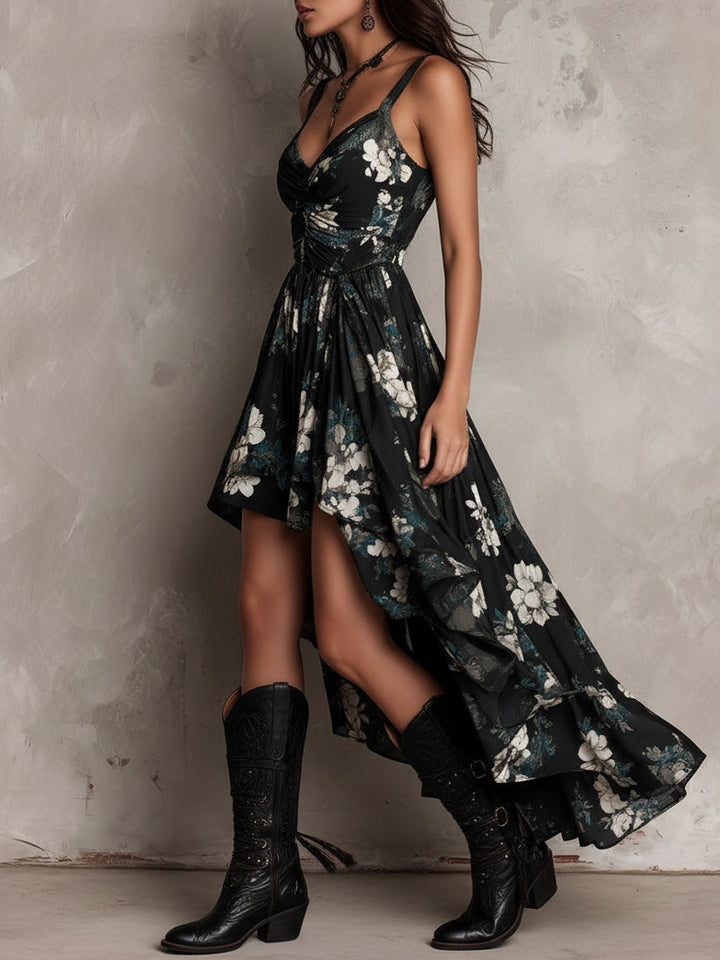Avelinne - Abito Boho Floreale Nero