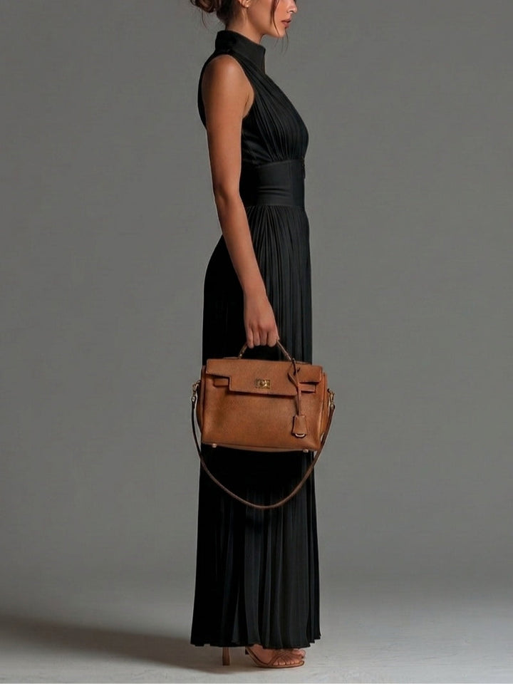 Abigail - Tuta in Chiffon a Gamba Larga con Zip, Scollo a V e Plissé