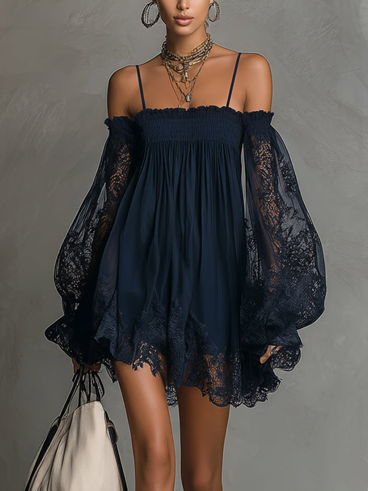 Noemi | Abito Corto in Chiffon Blu Navy