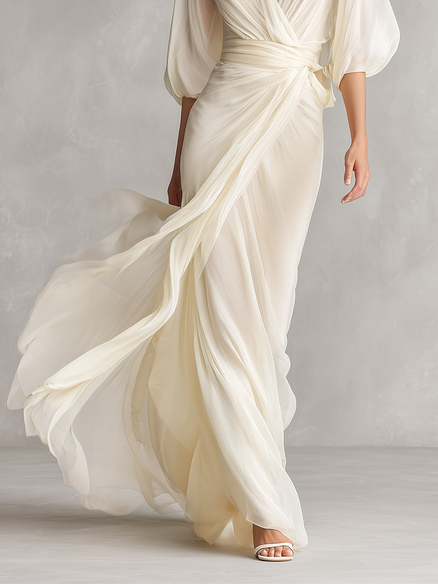 Sefa - Abito in Chiffon Trasparente Avorio