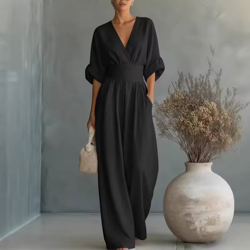 Georgina | Tuta Elegante a Gamba Larga con Scollo a V Profondo