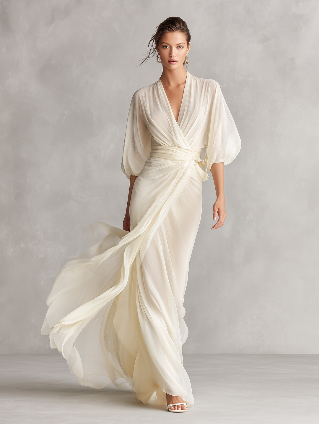 Sefa - Abito in Chiffon Trasparente Avorio