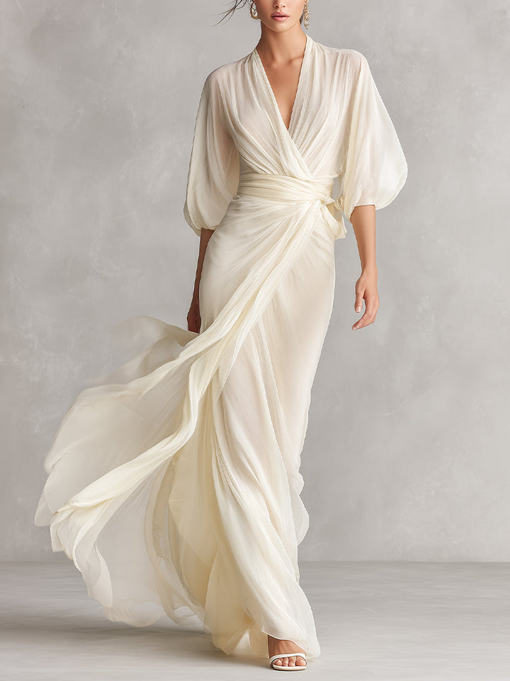 Sefa - Abito in Chiffon Trasparente Avorio