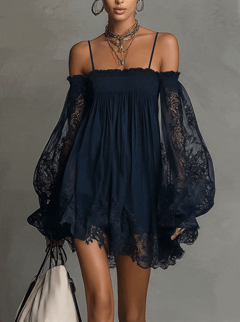 Noemi | Abito Corto in Chiffon Blu Navy