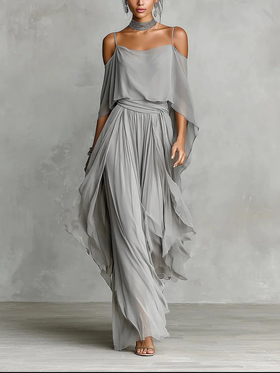 Freya | Completo in Chiffon a Due Pezzi con Spalle Scoperte