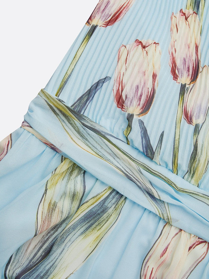 Nerea - Abito Lungo Elegante a Stampa Tulipano con Scollo a V