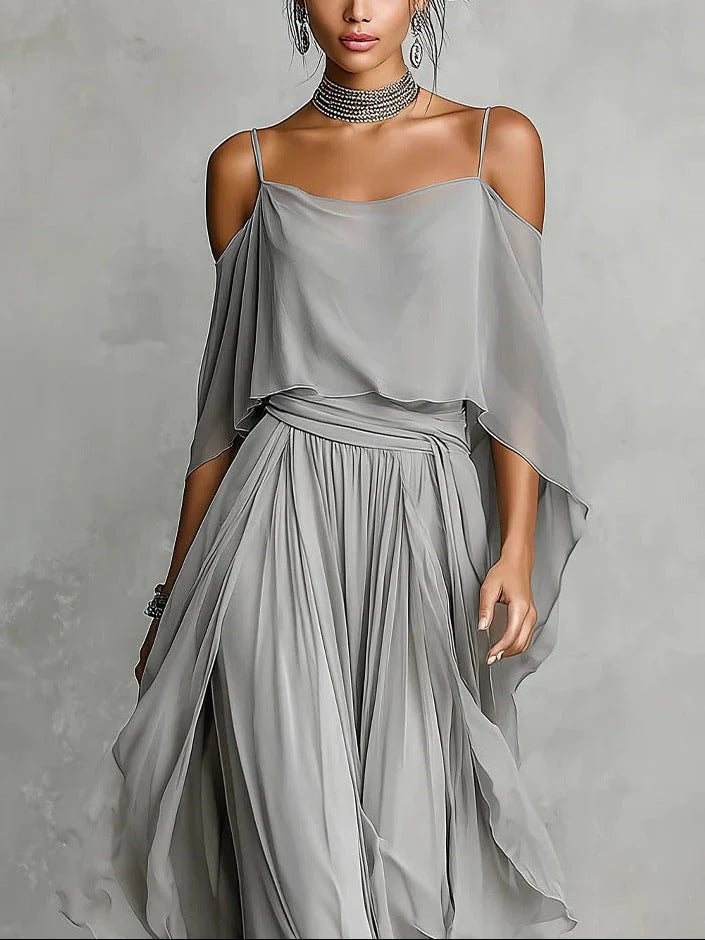 Freya | Completo in Chiffon a Due Pezzi con Spalle Scoperte