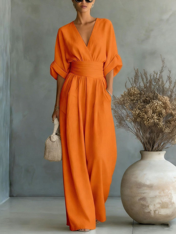 Georgina | Tuta Elegante a Gamba Larga con Scollo a V Profondo