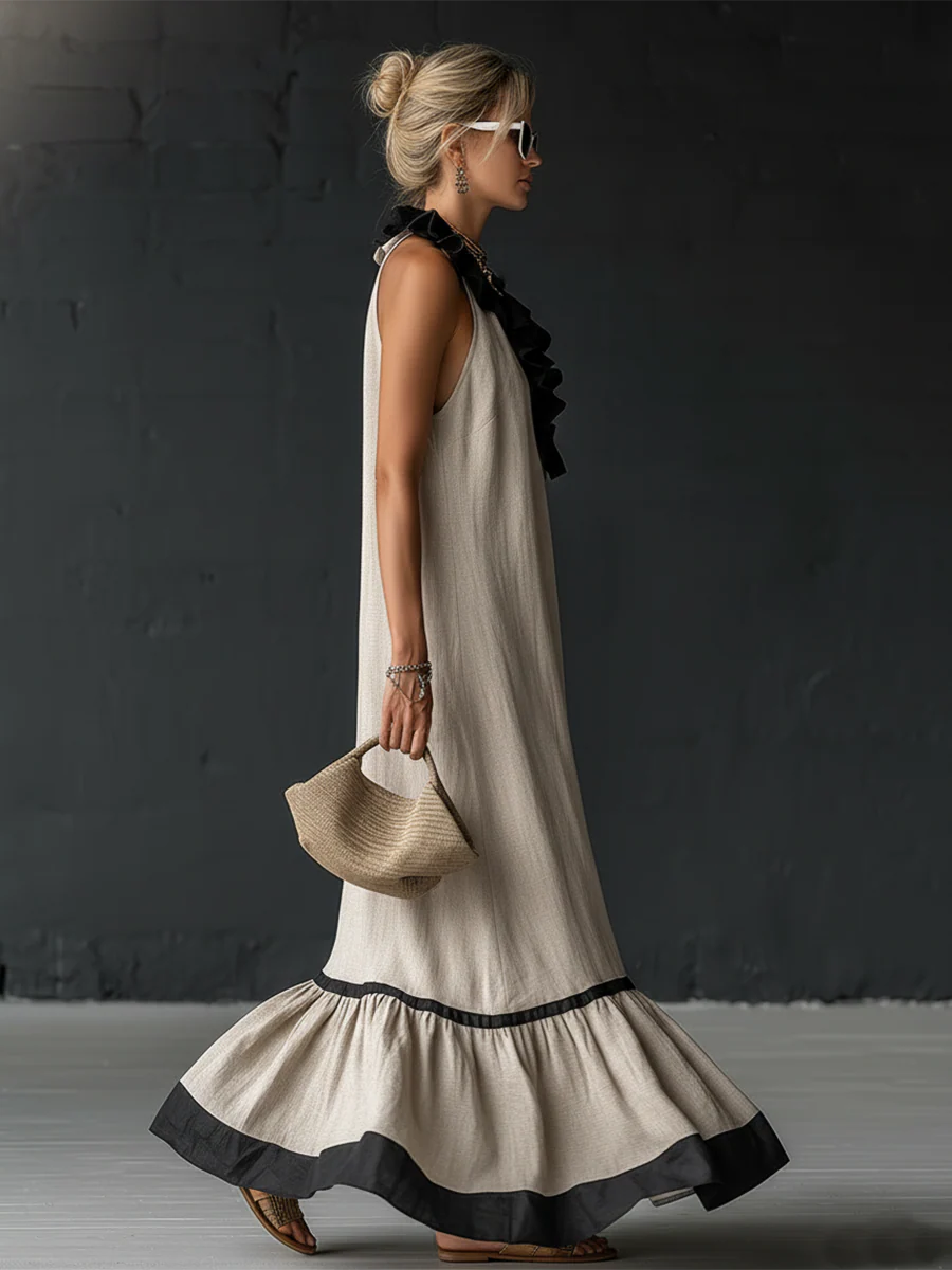 Celestine | Abito Lungo Color Block a Balze
