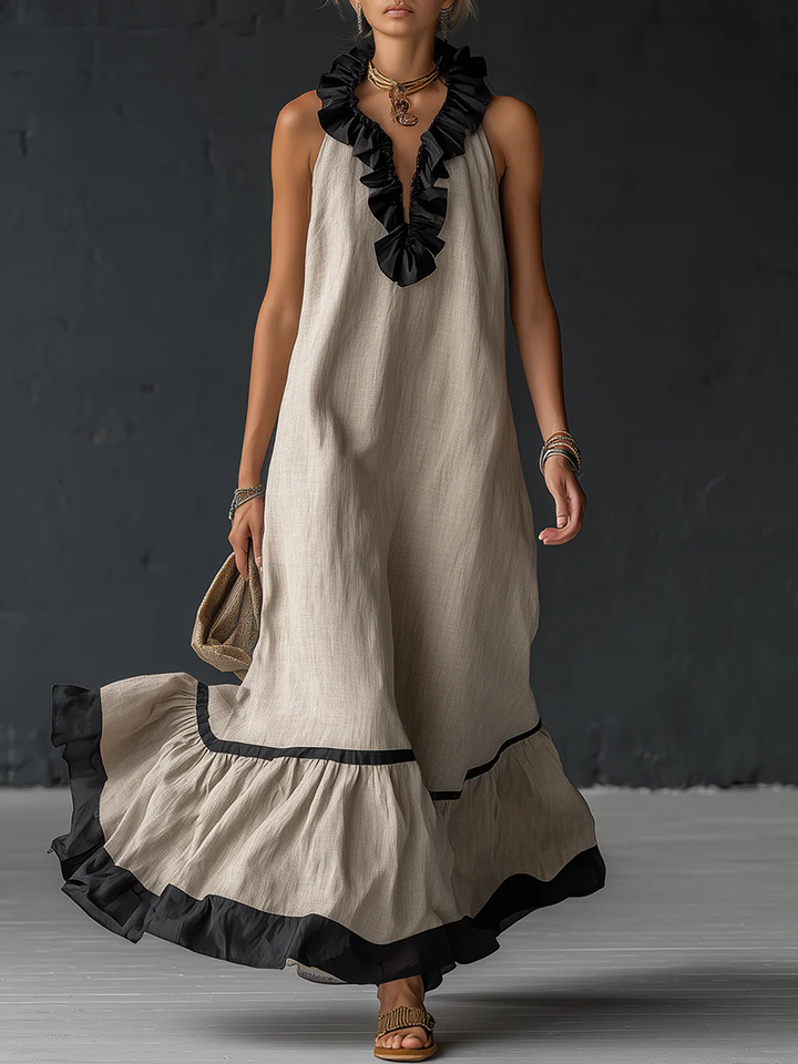Celestine | Abito Lungo Color Block a Balze