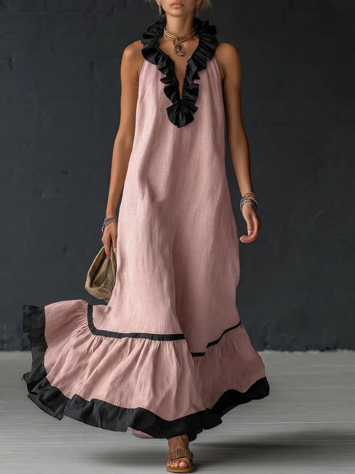 Celestine | Abito Lungo Color Block a Balze