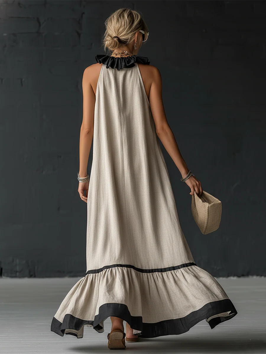 Celestine | Abito Lungo Color Block a Balze
